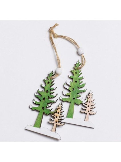 Dekorace dřevěná,stromek, závěs, 9,5cm, 2ks/bal.