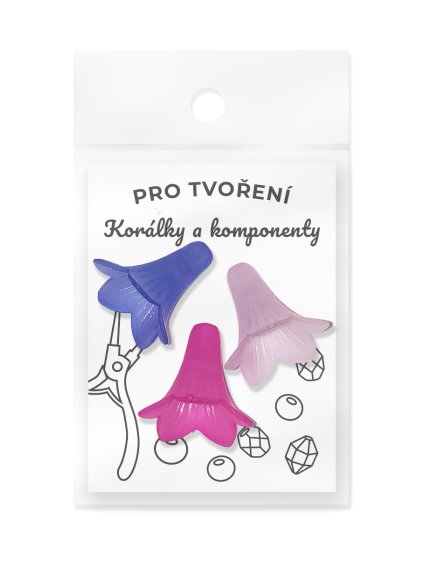 Plastový zvoneček matný, barva mix, 22x22 mm, balení 3 ks