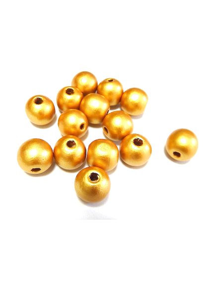 Korálky dřevěné, ZLATÉ, 16mm, 10 ks/bal.