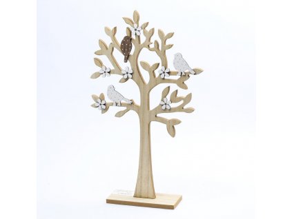 Dřevěná dekorace, Strom s ptáčky, 24x6x40,5cm, 1ks