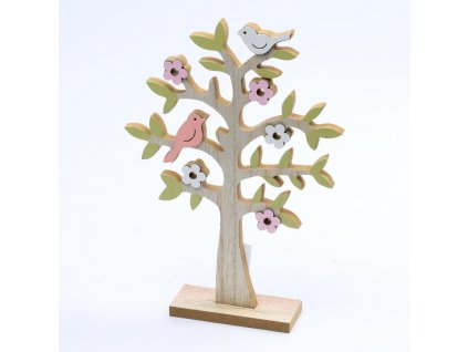 Dřevěná dekorace stojící, Strom s ptáčky, 17,5x4x25cm, 1ks