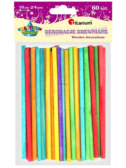 Tyčiky dřevěné barevné, 10x0,4cm, mix barev, 60ks/bal.