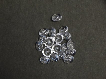 GU158, Plastový knoflík, průhledný, půlkruhy, 13 mm / 1 kus