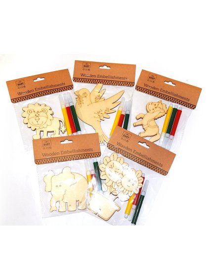 Dřevěný výřez + fixy, mix vzorů, 1 bal.