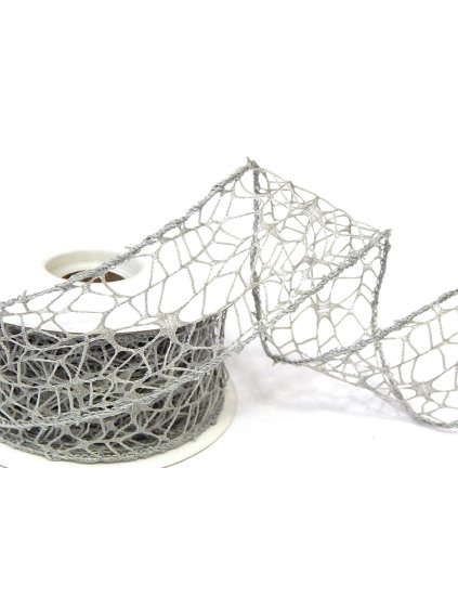 Stuha dekorační, spider, šedá, 5 cm, návin 9,1m/bal.