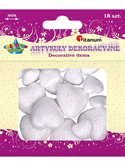 Polystyrén, SRDÍČKA třpytivá, 2/4 cm, 18 ks/bal.