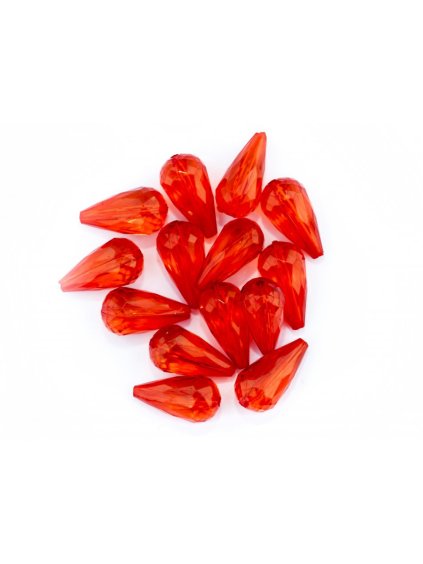 Plastový korálek, slza, hruška, barva červená, 21x11mm, 20ks/bal.