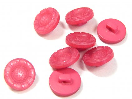 GU410, Plastový knoflík, růžový, kytička, 15 mm / 1 kus