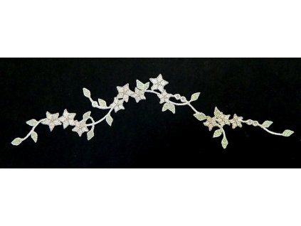 N437, Nažehlovačka, květy krémové se zelenými listy, 28 x 4 cm, 1 kus