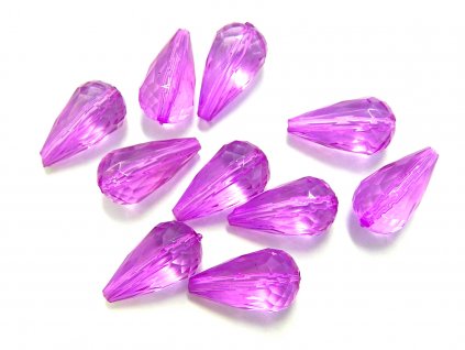 Plastový korálek, slza, hruška, barva fialová, 21 x 11 mm, 20 ks balení