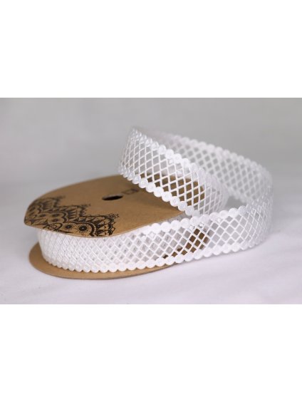 HY 1484, stuha ražená pevná, 2,5 cm, délka cca 9,10 m, bílá