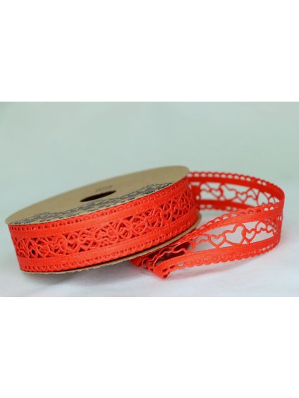 HY 4473, stuha ražená pevná srdce, 2,5 cm, délka cca 9,10 m, červená