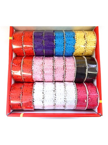 Stuha ozdobná, kytičky, ČERNÁ, šíře 2,5 cm, návin 2,7m/bal.