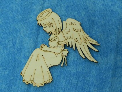 Dřevěný výřez, sedící andílek, 10 cm x 10 cm, 1ks