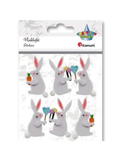 Samolepky, filc., ZAJÍČCI, 3D, cca 2.7 x 5 cm, 6ks