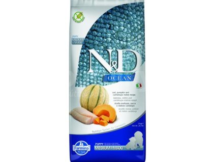 N&D OCEAN Dog GF Cod, Pumpkin & Cantaloupe Melon Puppy Medium & Maxi 12 kg