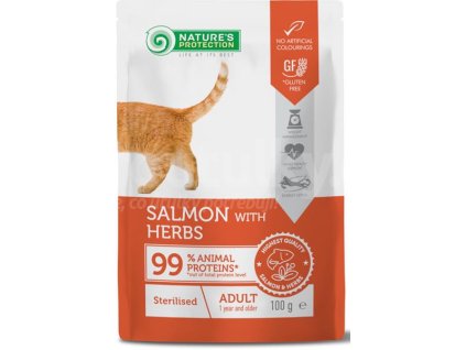 Nature's Protection Cat kaps. Sterilised Salmon and Herbs 100g AR