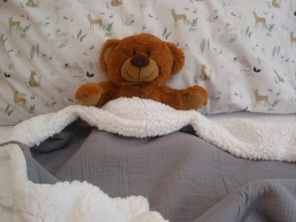 Deka s beránkem mušelínová Šedá