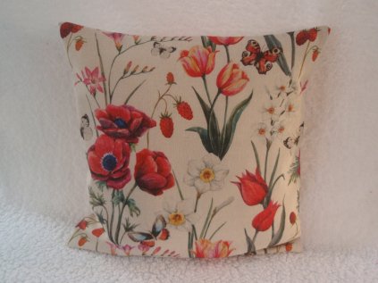 Povlak na polštářek Máky a tulipány - lněný