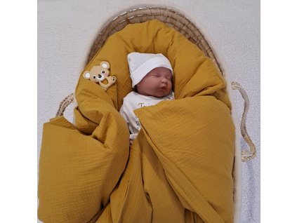 Péřová zavinovačka mušelínová Hořčicová