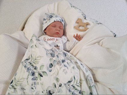 Péřová zavinovačka mušelínová Bílá s lístky