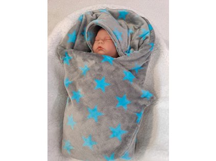 Zavinovací deka šedá s tyrkysovými hvězdičkami