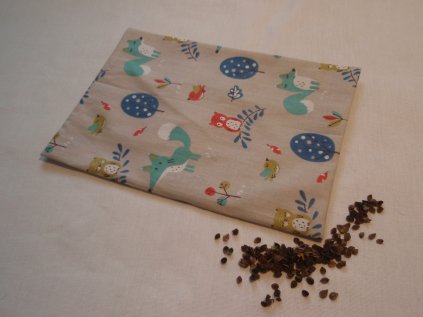 Nahřívací polštářek Lišky tyrkysové s pohankovými slupkami