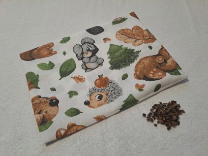 Nahřívací polštářek Zvířátka okrová s pohankovými slupkami