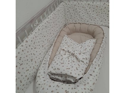 Sada do postýlky 3 dílná Růžičky s ecru béžovou