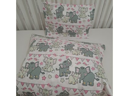 Sada polštářek a peřinka  Slon růžový