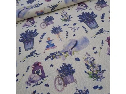 lněná látka LEVANDULE