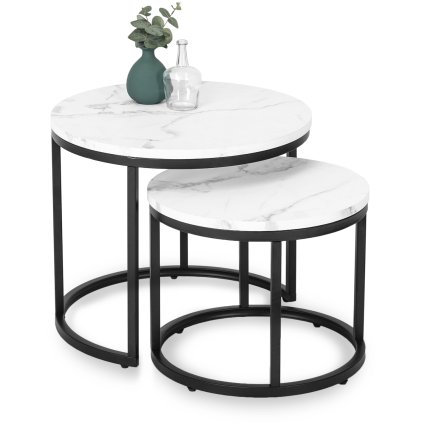 Zestaw Stolików DAFNE Biały Marmur (Farba biely mramor, Nohy čierna)
