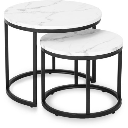 Zestaw Stolików DAFNE Biały Marmur (Farba biely mramor, Nohy čierna)