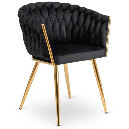 Krzesło CAPI Czarne Plecione Welurowe (Farba čierna)