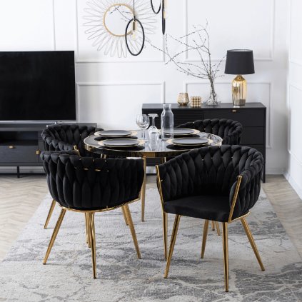 Krzesło CAPI Czarne Plecione Welurowe (Farba čierna)