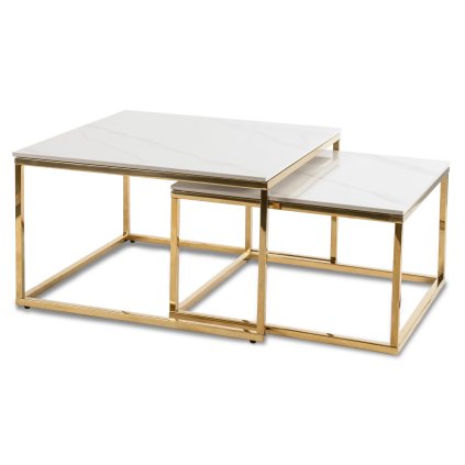 Zestaw Stolików TENOR Biały Marmur/ Złoty (Farba biela)