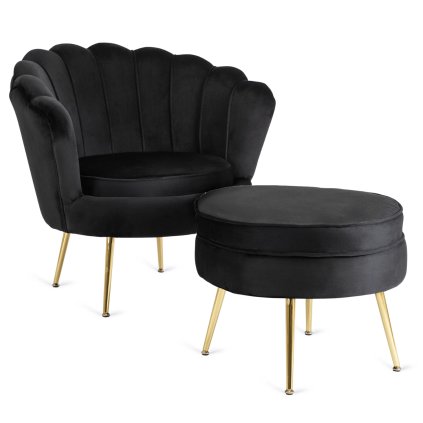 Fotel GRAND z Podnóżkiem Czarny Welurowy (Farba čierna)