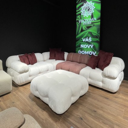 Sedačka CLOUD + PUFA - biela/ružová