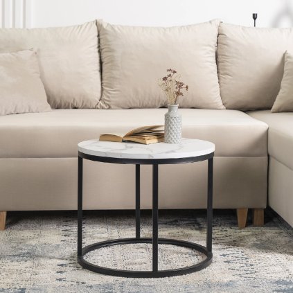 Stolik CONNY Biały Marmur/Czarny (Farba biely mramor, Nohy čierna)