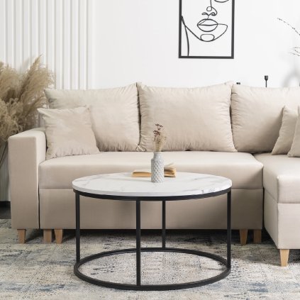 Stolik CONNY MAX Biały Marmur/Czarny (Farba čierna, Nohy čierna)