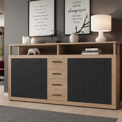 Komoda BLAGO 190 cm Dąb Artisan/Czarny (Farba dub)