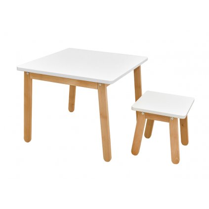 SET - Stolík + stolička WOODY - krémová biela