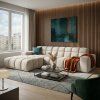 Create a photorealistic interior scene INPUTS 2x reference image of sofa on white background d bc683c22 0997 4cdf 9f21 9e1e537ee52f