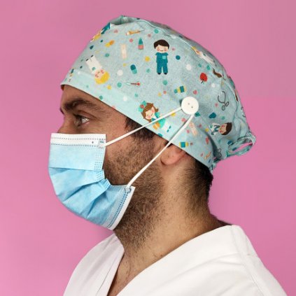 gorro casquete con botones sanitarios aguamarina