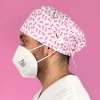 gorro pelo corto con botones lazos rosas cancer de mama