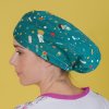 long hair printed surgical cap nurse care turquoisee