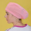 long hair surgical cap dots over pink