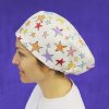 long hair surgical cap stars in white