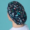 long hair printed surgical cap navy blue instruments