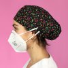 long hair surgical cap with buttons coloured musical notes